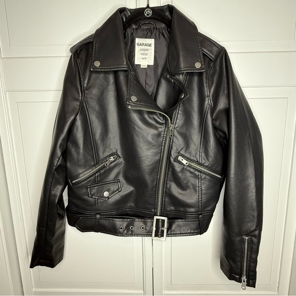GARAGE  Washed Faux Leather Biker Jacket black SZ:Medium - Picture 1 of 15